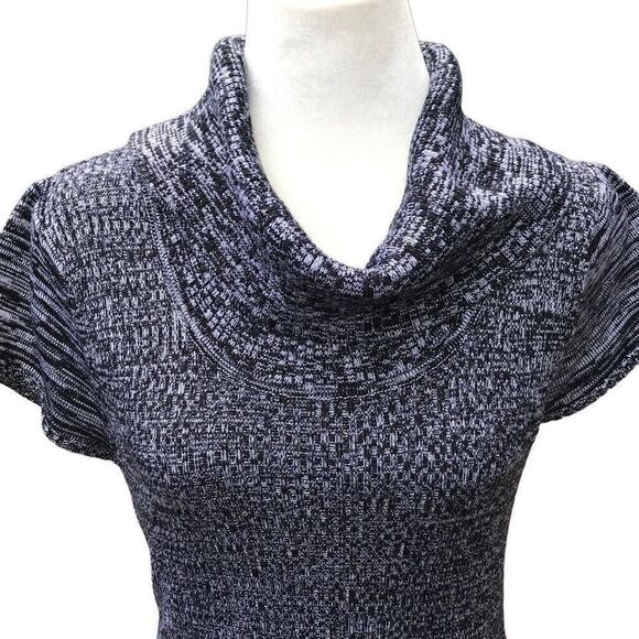 Calvin Klein Women's Sweater Dress Size LP Black Gray Cowl Neck Fit And Flare - Picture 2 of 6